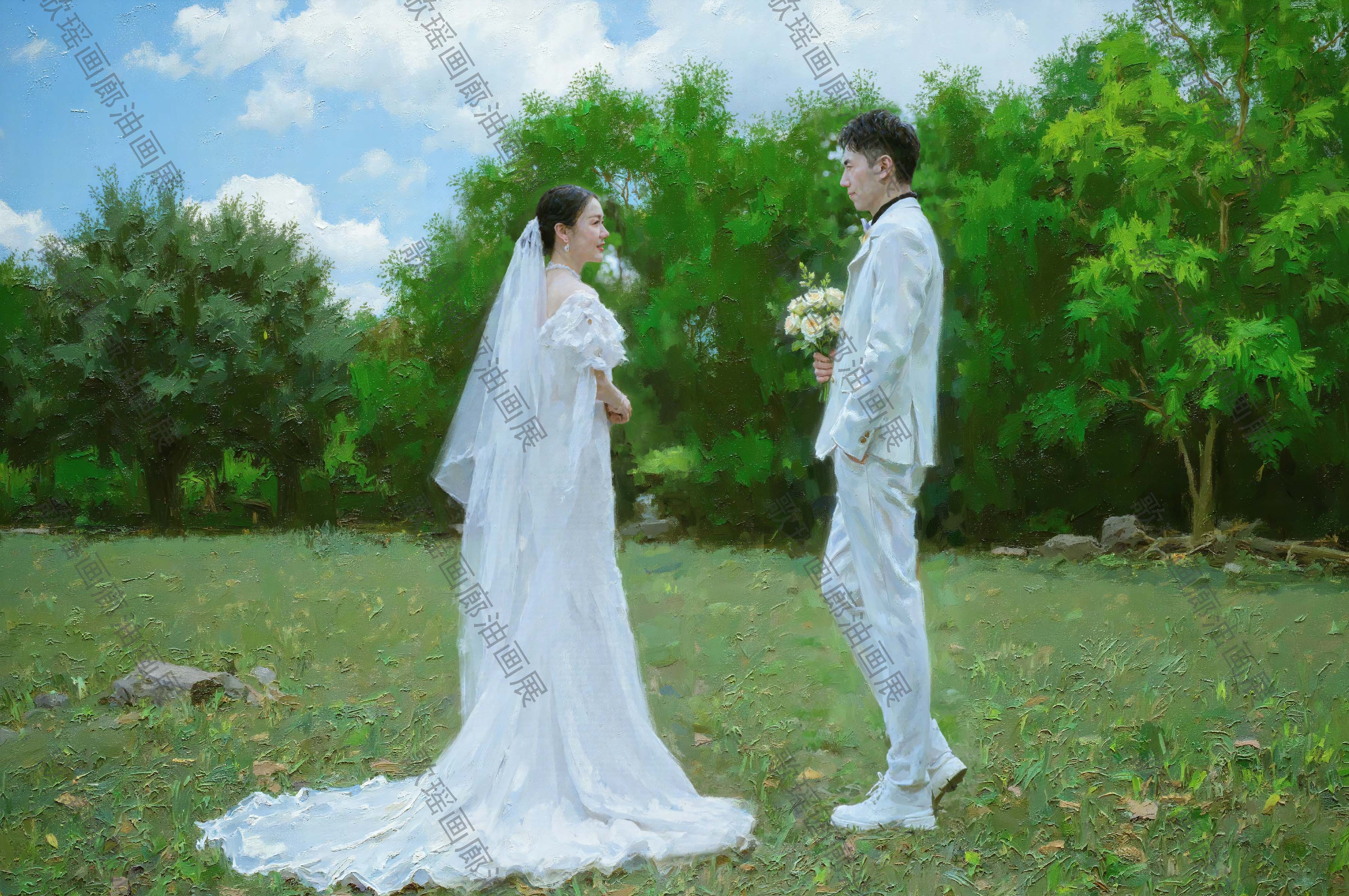 婚纱油画4