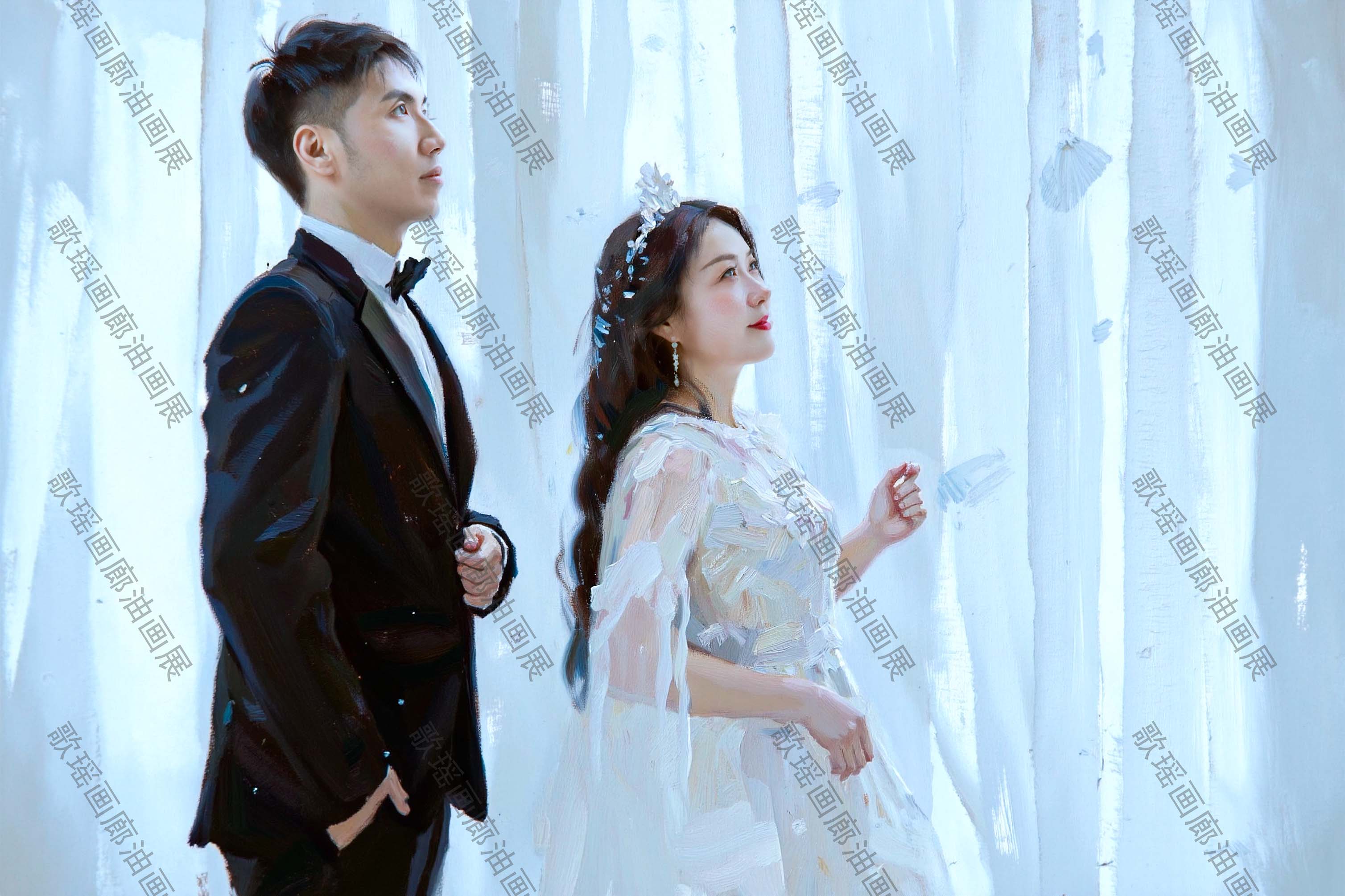 婚纱油画1